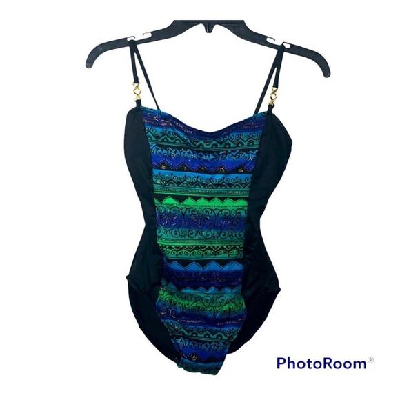 Jantzen Vintage 80s/90s Black One-Piece Swimsuit NWT Size M Retro - Picture 2 of 16